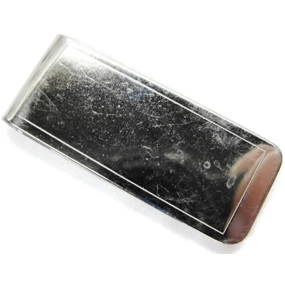 Classic Simple Money Clip Silver-Tone Stainless Steel Vtg Wallet Cash ID Holder